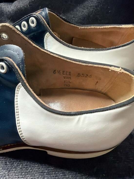 Vintage Corame Two-Tone Saddle Shoes, White & Navy Blue, Size 6.5 EEE main image 5